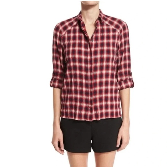 Alice + Olivia Glenna Plaid Roll Cuff Shirt Size XS - Picture 1 of 6
